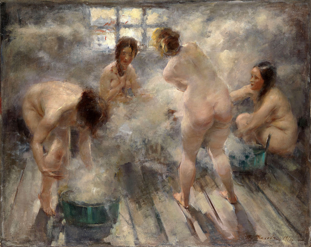 Обнаженные женщины в бане блещут на камеру прелестями