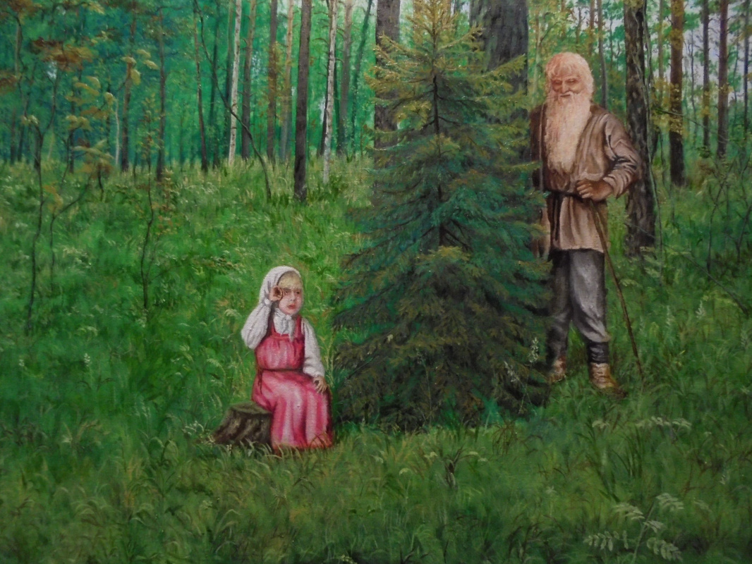 В лесу на поляне дед имеет свою внучку гиф