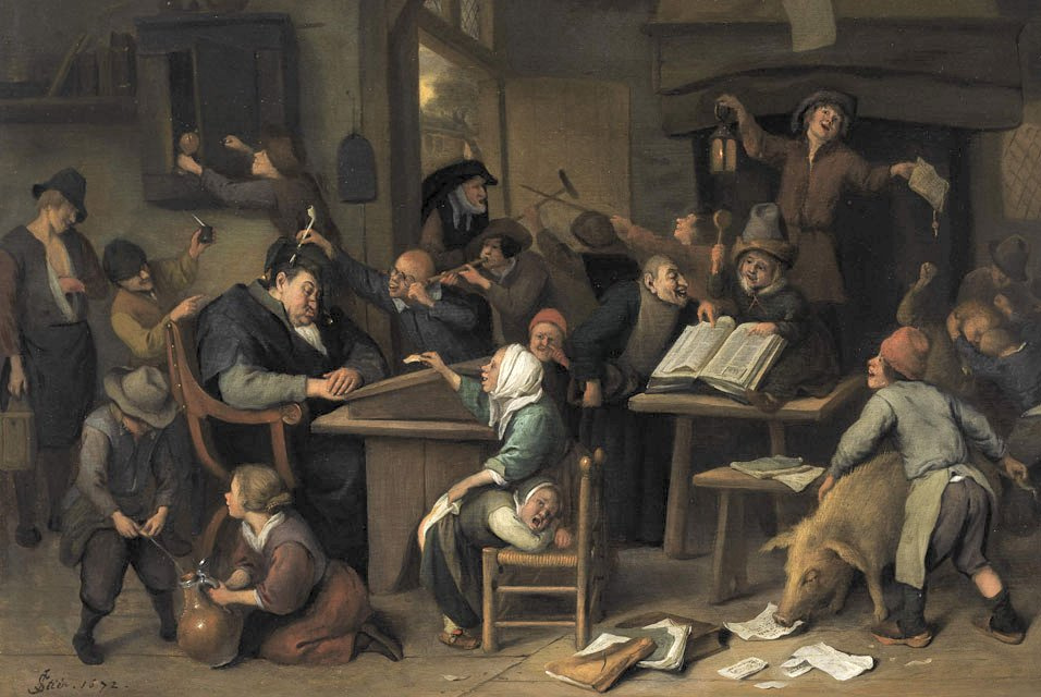 Jan Steen Clase De Escuela Con Un Profesor Dormido 1672 4938 Cm