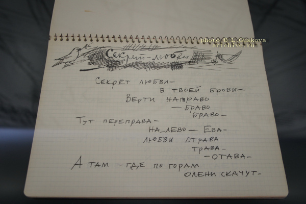 А вдоль другой стены в витрине выложены книги отзывов с ранних выставок Зверева, и красные тетрадки А вдоль другой стены в витрине выложены книги отзывов с ранних выставок Зверева, и красные тетрадки