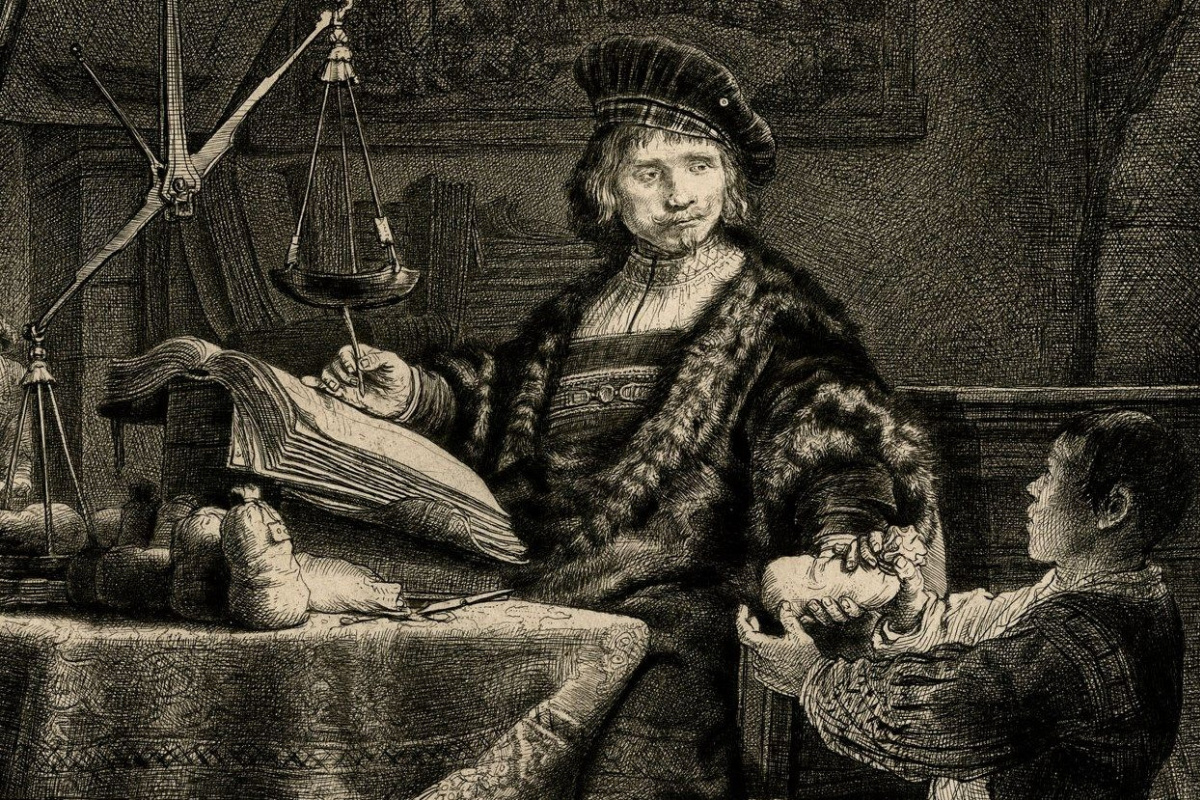 Деталь работы «Весовщик золота» (1639) Деталь работы «Весовщик золота» (1639)