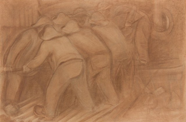 Николай Рокицкий (1901−1944) «Металлурги», начало 1930-х гг., бумага на дикте, сангина.
— Эта рабо Николай Рокицкий (1901−1944) «Металлурги», начало 1930-х гг., бумага на дикте, сангина.
— Эта рабо