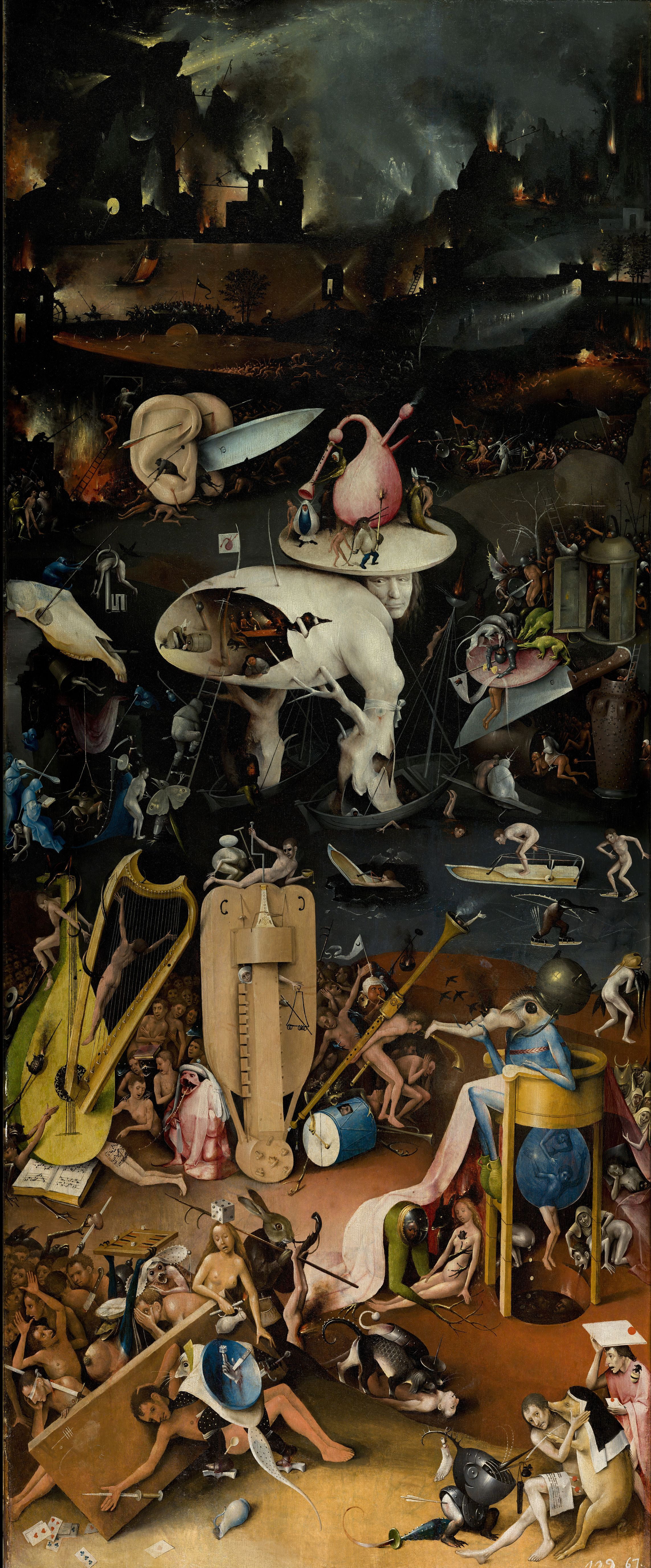 The Garden of Earthly Delights. Musical Hell. The right panel.
Hieronymus Bosch
the 1500-s, 220×97. The Garden of Earthly Delights. Musical Hell. The right panel.
Hieronymus Bosch
the 1500-s, 220×97.