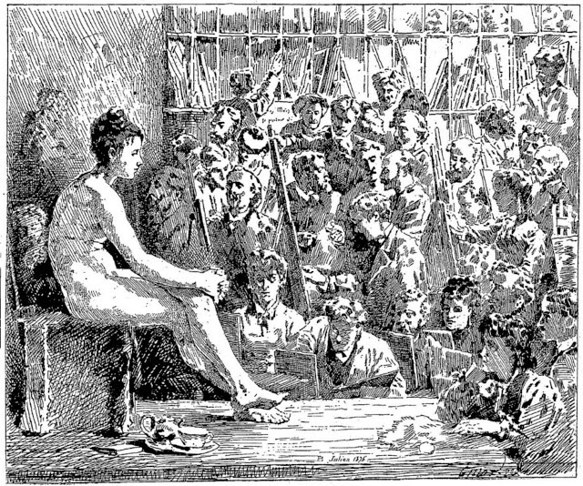 Родольф Жюлиан. «Академия живописи», 1876. На гравюре, сделанной с оригинальной картины маслом, женщ Родольф Жюлиан. «Академия живописи», 1876. На гравюре, сделанной с оригинальной картины маслом, женщ