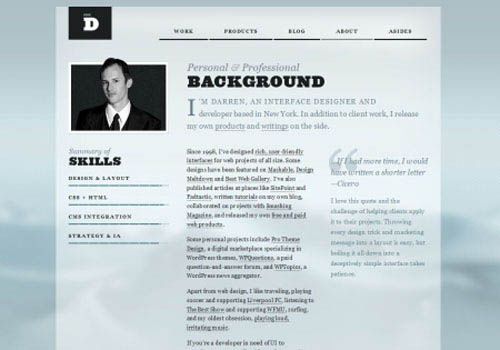 Несколько оригинальных примеров дизайна страницы «О себе» с сайта designmodo.com