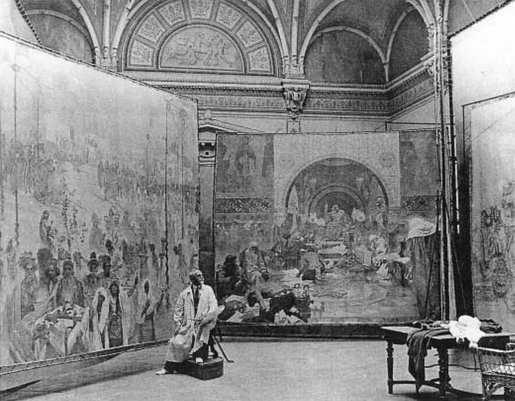 Альфонс Муха работает над «Славянской эпопеей». 1920 Альфонс Муха работает над «Славянской эпопеей». 1920