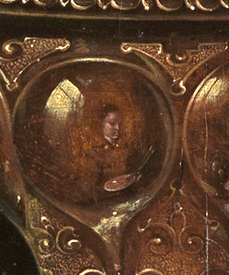 In " Still life with flowers, gilt goblets, coins and shells" we can see at least six "selfies" of P In " Still life with flowers, gilt goblets, coins and shells" we can see at least six "selfies" of P