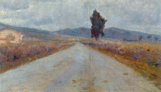 Landscape The Tuscan Road created by the 15-year-old Amedeo Modigliani (1899). Landscape The Tuscan Road created by the 15-year-old Amedeo Modigliani (1899).