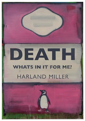 'Death, What’s in it for Me?’, an oil on canvas from 2007 by Harland Miller (b.1964) that is estimat