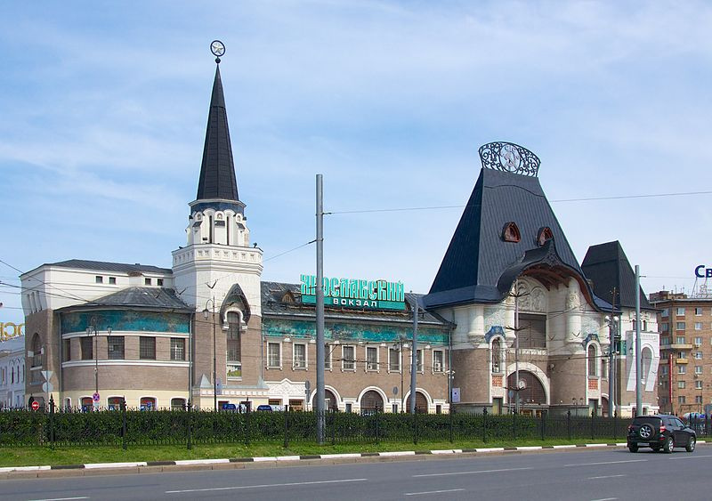 The main façade of the Yaroslavsky railway station building in Moscow. Architects Roman Kuzmin, Fyod