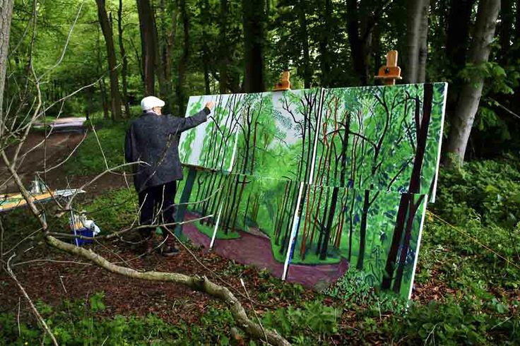 Дэвид Хокни пишет картину «Леса Волдгейта, 17 мая 2006 года» (2006). Фото: Jean-Pierra Goncalves de Дэвид Хокни пишет картину «Леса Волдгейта, 17 мая 2006 года» (2006). Фото: Jean-Pierra Goncalves de