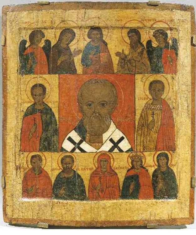 Икона «Никола, с Деисусом и избранными святыми», XVI в. Икона «Никола, с Деисусом и избранными святыми», XVI в.