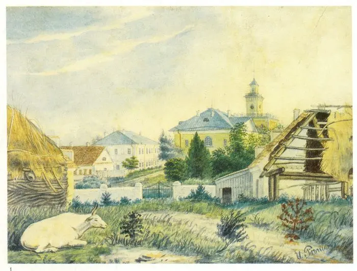 Илья Репин «Вид на корпус военных топографов в Чугуеве». 1857.
Этот вполне профессиональный рисунок 