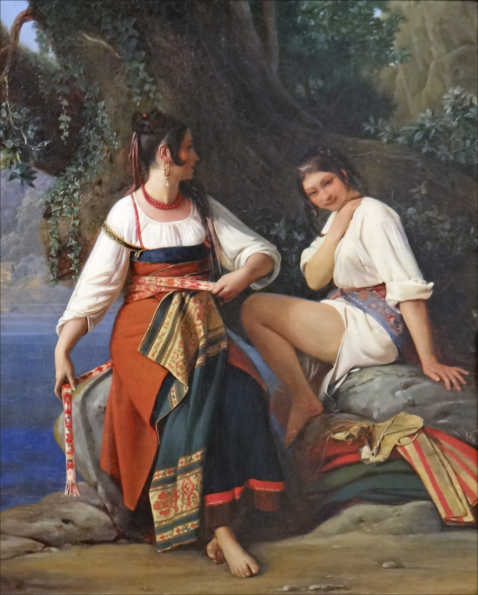 Two bathers, folk costume of San Donato Val di Comino