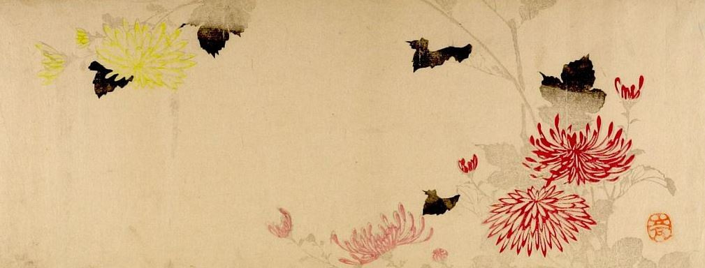 Utagawa Hiroshige. Yellow and red mums