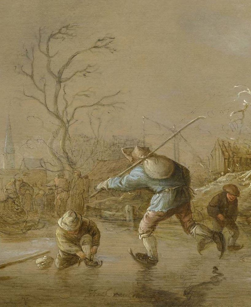 Isaac Jans van Ostade. Winter landscape with ice-skating. Fragment