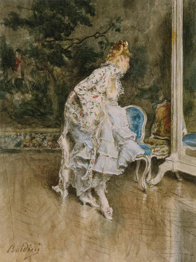 Giovanni Boldini Woman in front of a mirror, 1871, 17×23 厘米