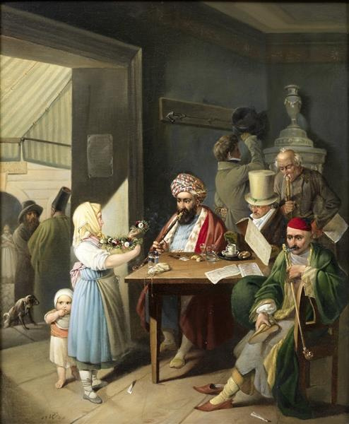 Theodor Leopold Weller. Greeks and Turks in a viennese coffeehouse