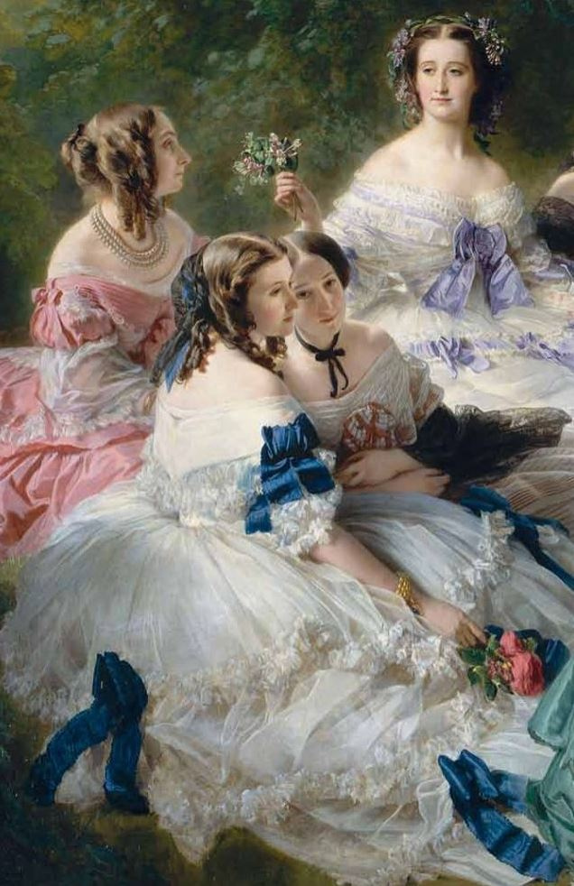 The Empress Eugenie with her ladies in waiting. Fragment, 1855, 420×300 cm  by Franz Xaver Winterhalter: History, Analysis & Facts