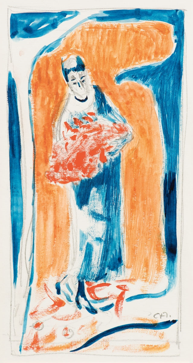Cuno Amiet. Girl with a bouquet of red flowers