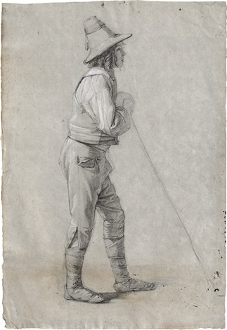 Theodor Leopold Weller. Standing Italian shepherd boy in profile