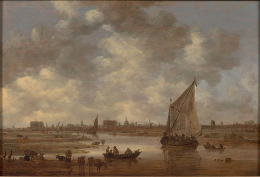 Jan van Goyen. View of Leiden from the northeast, with a large sailing vessel