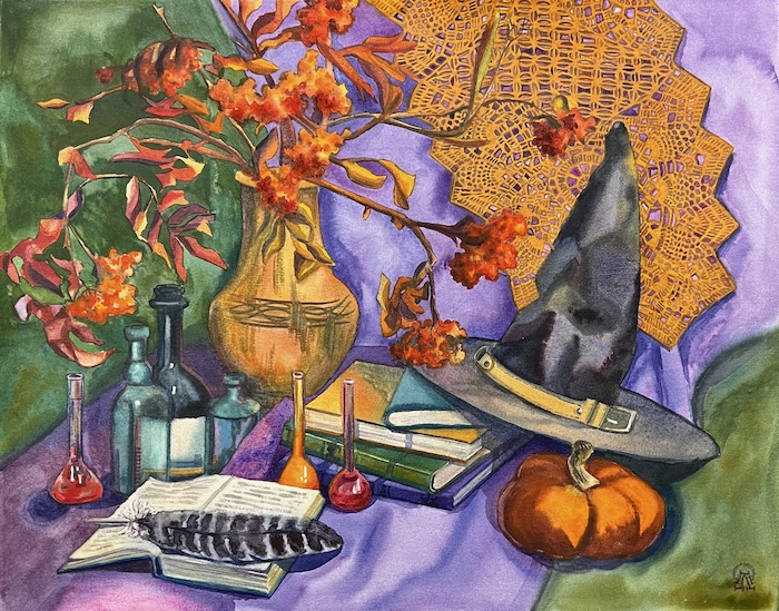 Larissa Lukaneva. Still Life with a Rowan Tree and a Magic Hat