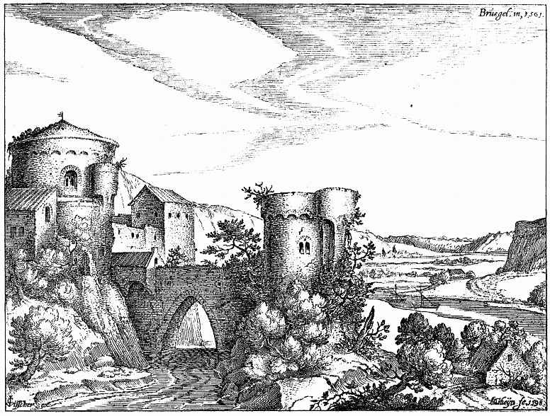 Изображенная на картине крепость была выстроена. Брейгель Королевская библиотека. Брейгель крепость. Замок картина Питера брейгеля. Средневековый город гравюра.