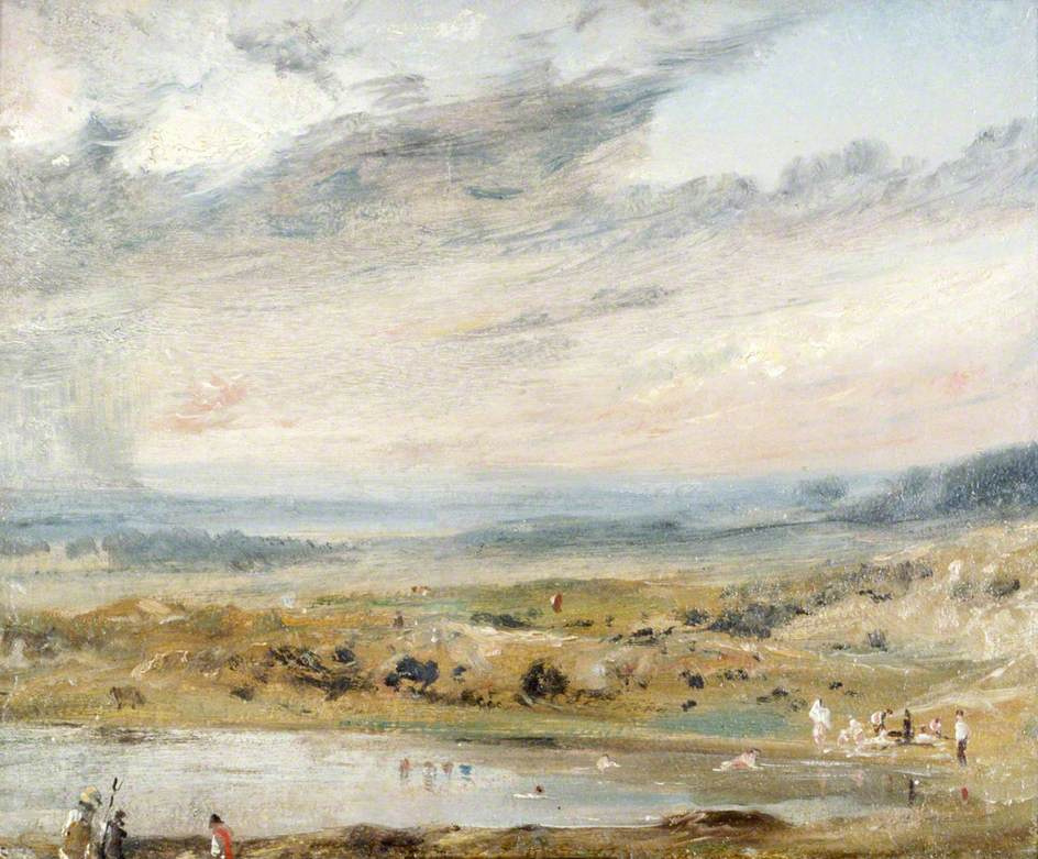 John Constable. Hampstead Heath. Landscape with a lake and bathers