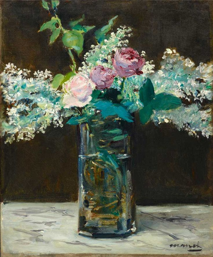 Edouard Manet. Vase of white lilacs and roses