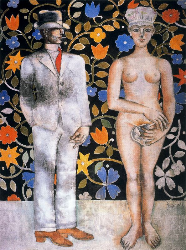 Franco Gentilini. Man in suit and naked woman
