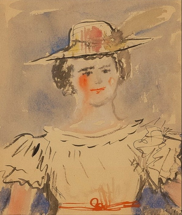 Antonina Fedorovna Safronova 1892-1966. Portrait of a girl in a hat