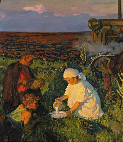 Аркадий Александрович Пластов - Ужин трактористов, 1951, 200×167 см:  Описание произведения | Артхив