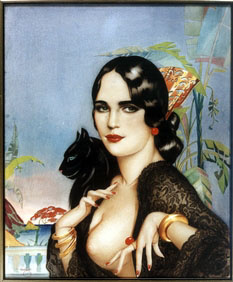 Alberto Vargas. Portrait of a woman with a cat