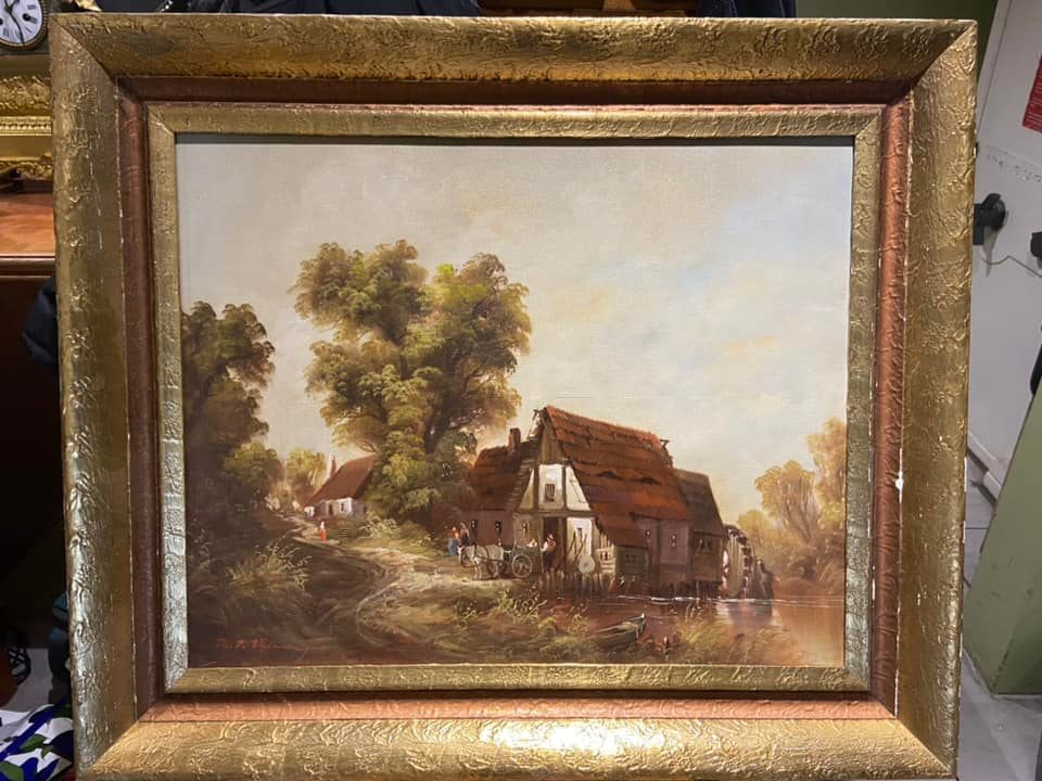 Corbin James. Painting of House On The Riverfront In Ancient Times