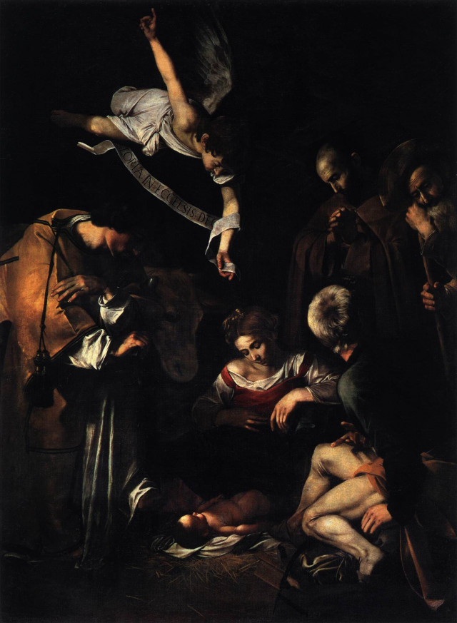 Michelangelo Merisi de Caravaggio. Christmas with St. Francis and St. Lawrence