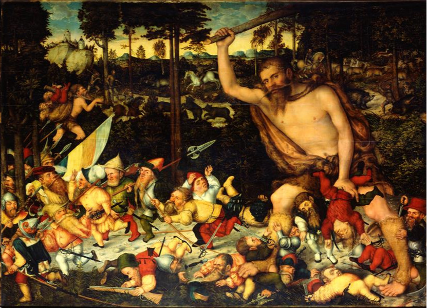 Lucas the Younger Cranach. Awakened Hercules expels the pygmies. Dresden Gallery.