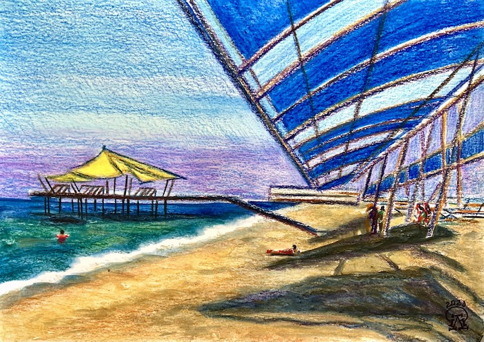 Larissa Lukaneva. Side. The pier. Sketch.