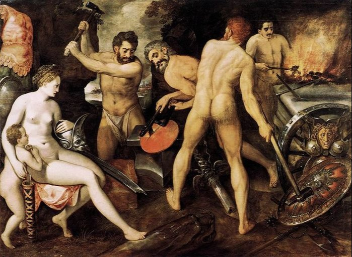 Frans Floris. Venus and Cupid in the Forge of Vulcan