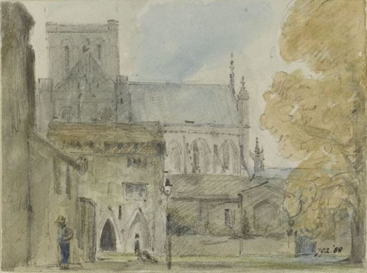 Winchester Cathedral: the deanery on the South side, 1821, 11×8 cm