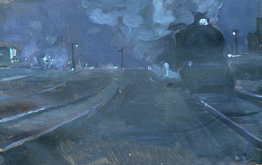 Ivan Ivanovich Zakharov. Night landscape with a steam locomotive.