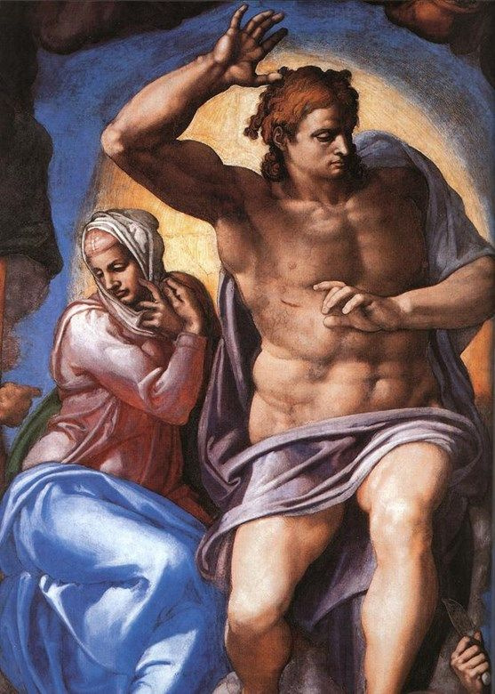 Last judgment, fresco the altar wall of the Sistine chapel, detail: Christ with Mary