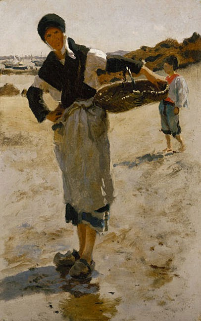 John Singer Sargent. A woman with a basket. Sketch for "oyster Gatherers at Cancale"