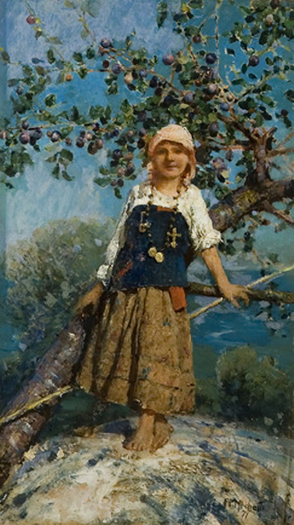 Francesco Paolo Michetti. Shepherdess under the plum tree, near the coast