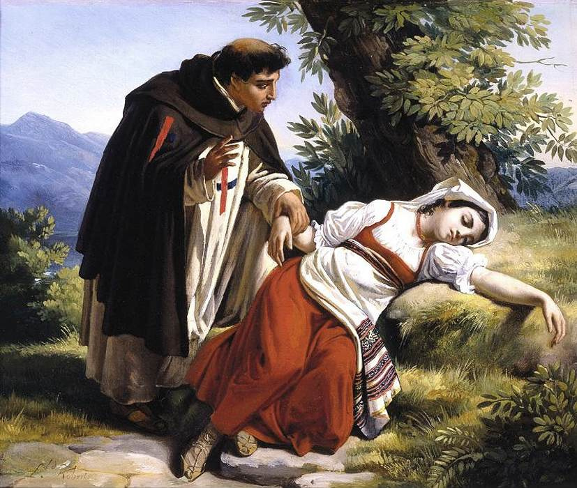 Louis Léopold Robert. Young monk waking a Roman peasant girl