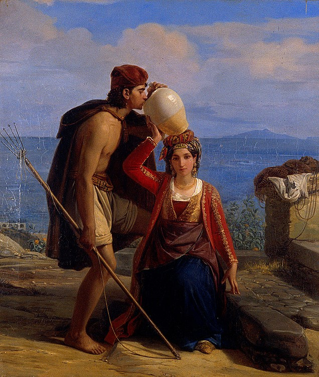 Louis Léopold Robert. Young girl from Procida giving a fisherman a drink