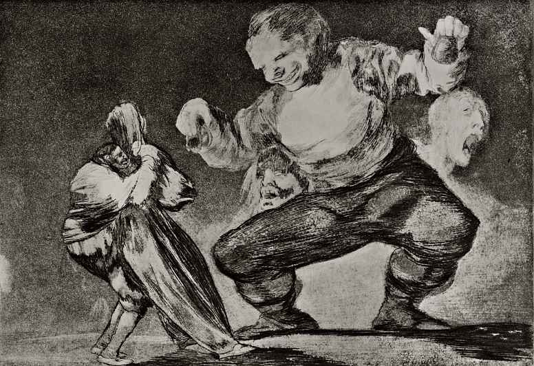 Francisco Goya. A series of "Disparates", sheet 4: Idiot