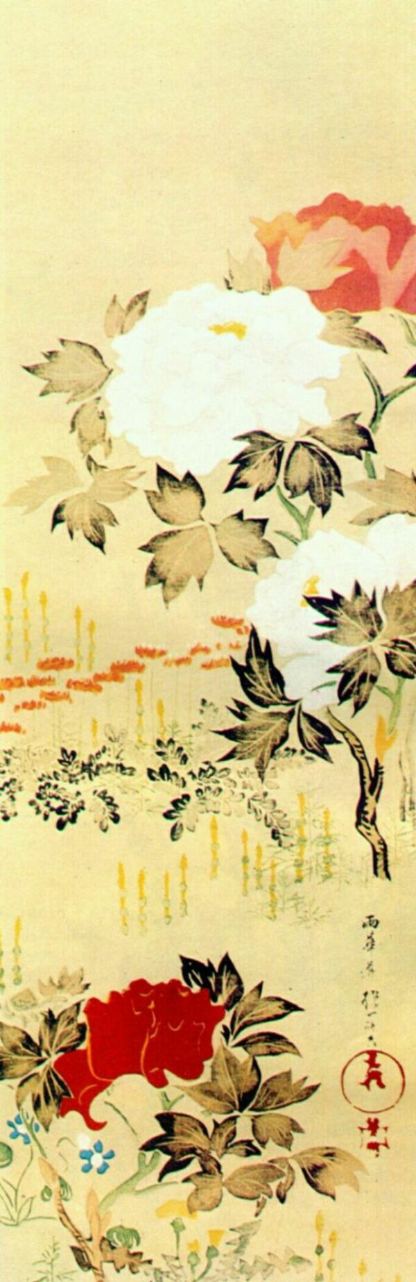 Hoitsu. Peonies and chrysanthemums