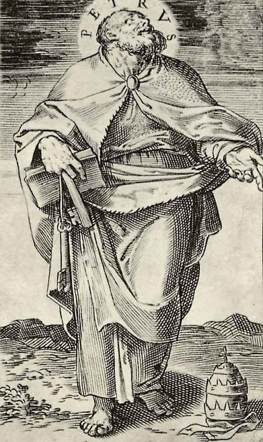 Agostino Carracci. A series of "Twelve apostles with Christ the Saviour, the virgin and St John the Baptist", Saint Peter