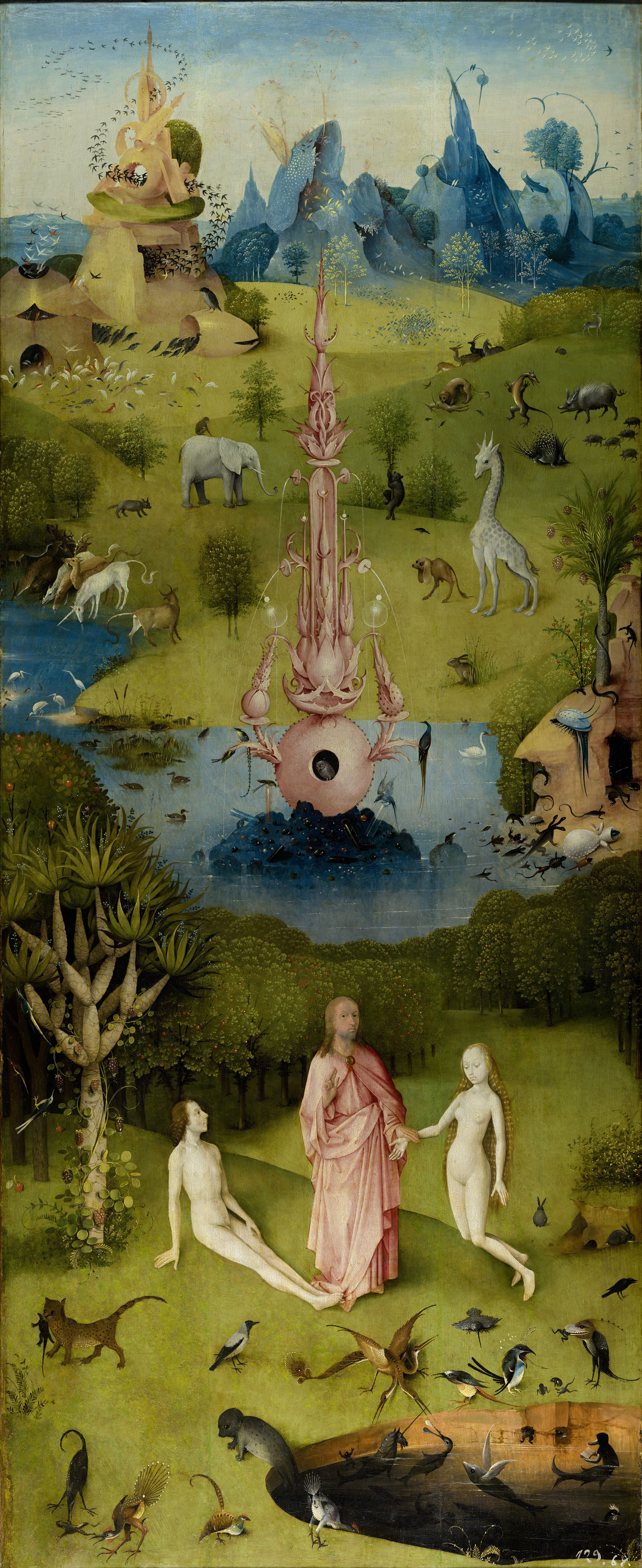 Hieronymus Bosch. The garden of earthly delights. Left wing